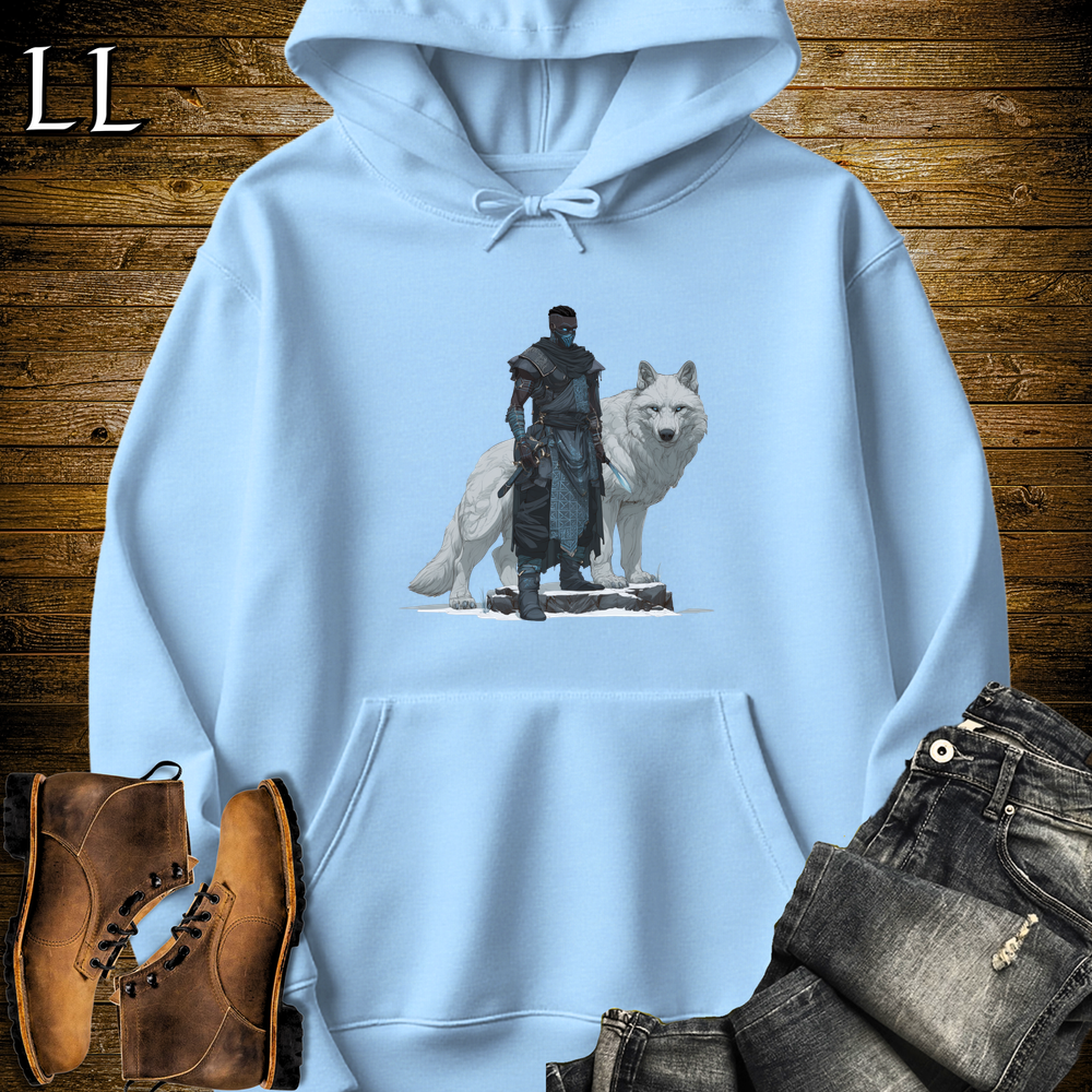 African White Wolf Assassin Hooded Sweatshirt - Light Blue
