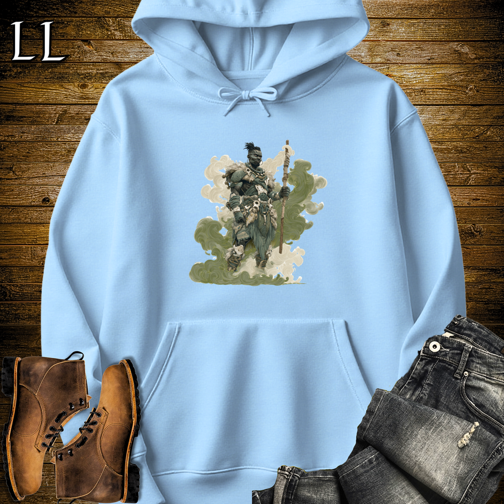 African Warrior Green Hooded Sweatshirt - Light Blue
