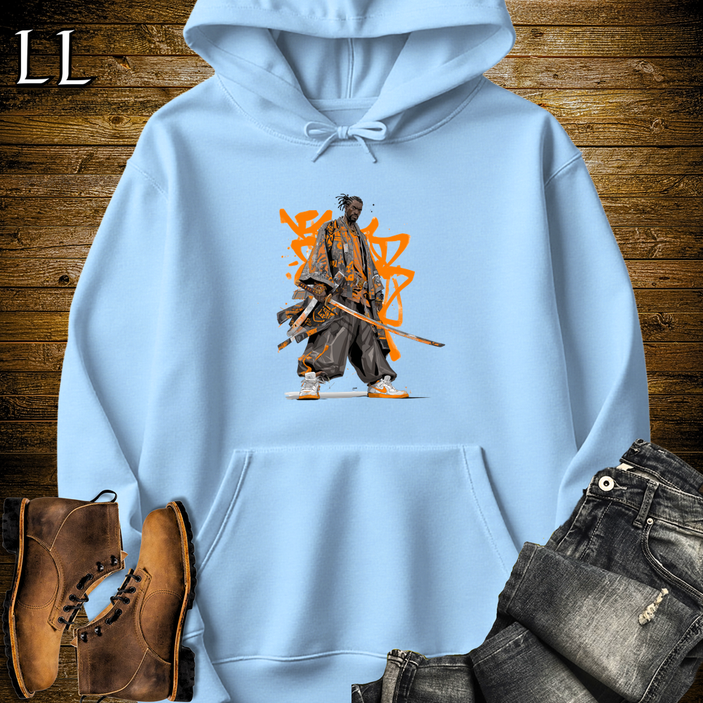 African Orange Street Samurai Hooded Sweatshirt - Light Blue