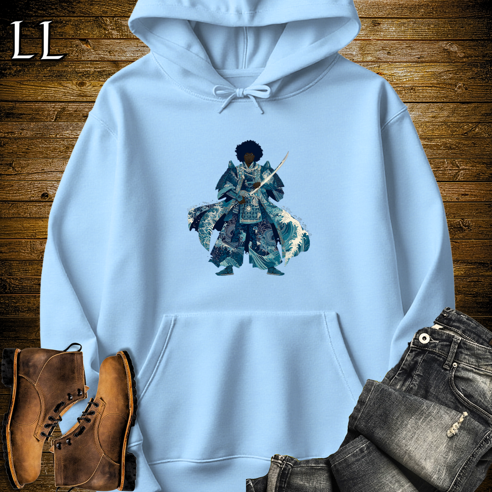 African Crashing Wave Samurai Hooded Sweatshirt - Light Blue