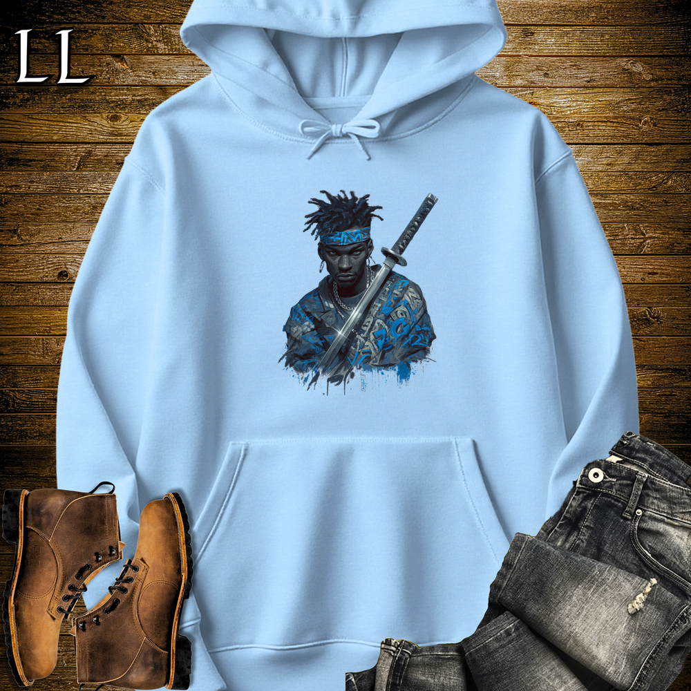 African Blue Street Samurai Hooded Sweatshirt - Light Blue