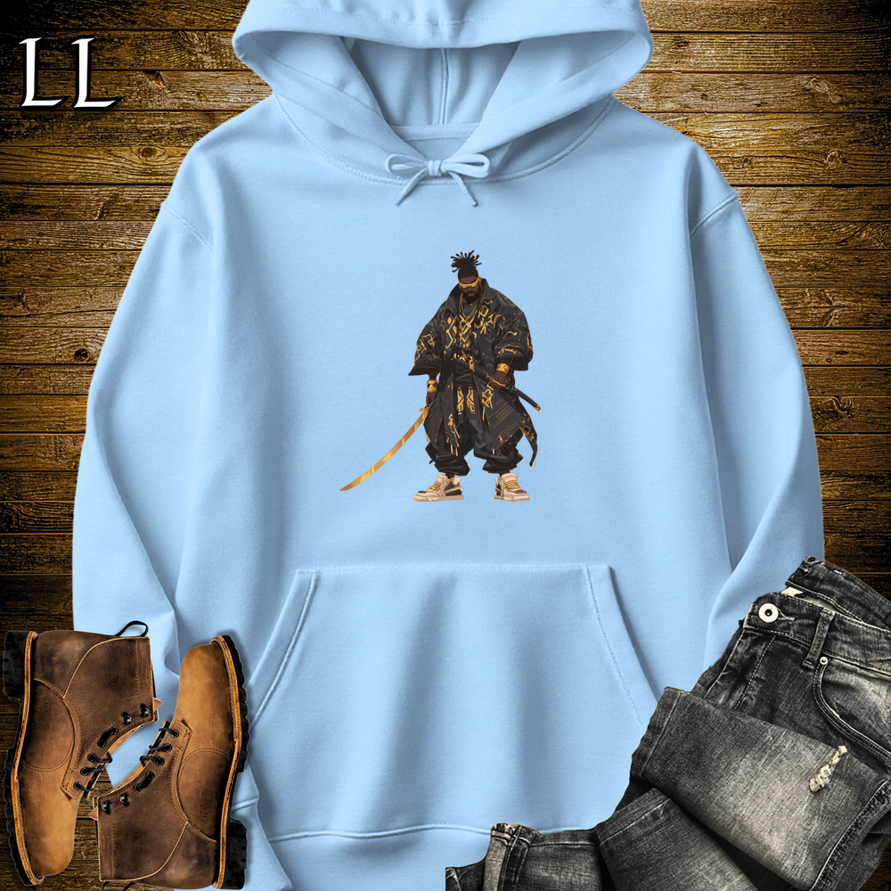 African Black Street Samurai Hooded Sweatshirt - Light Blue