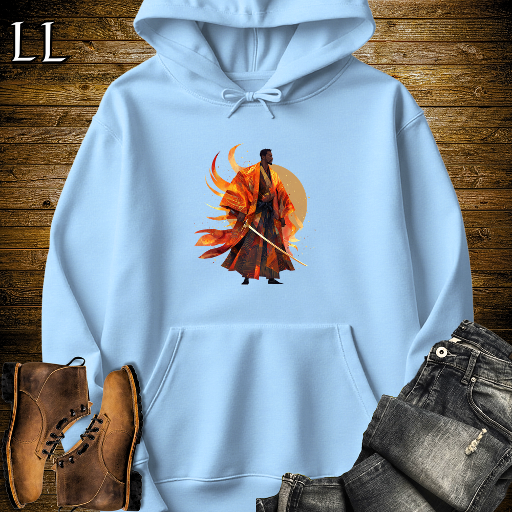 African Flame Samurai Hooded Sweatshirt - Light Blue