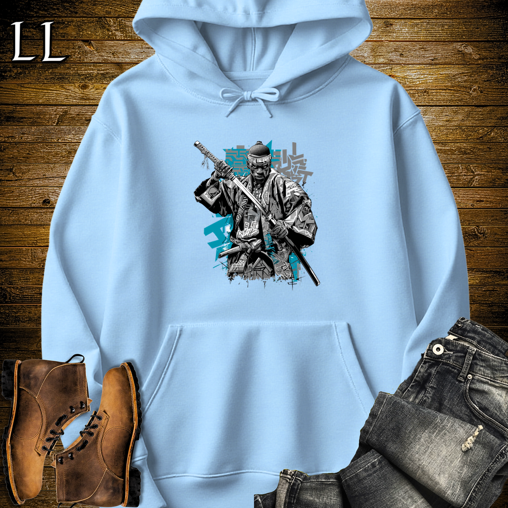 African Silver Street Samurai Hooded Sweatshirt - Light Blue