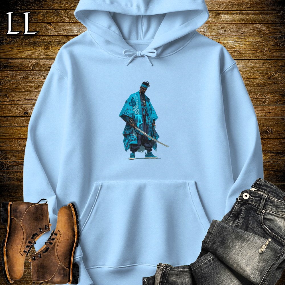 African Sky Blue Street Samurai Hooded Sweatshirt - Light Blue