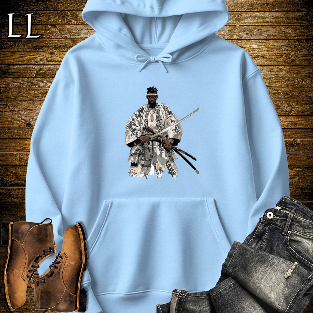 African White Street Samurai Hooded Sweatshirt - Light Blue