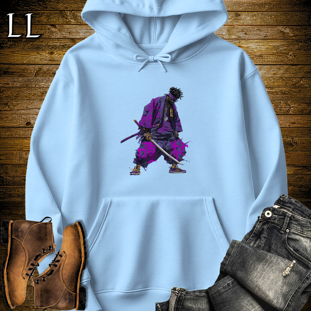 African Purple Street Samurai Hooded Sweatshirt - Light Blue