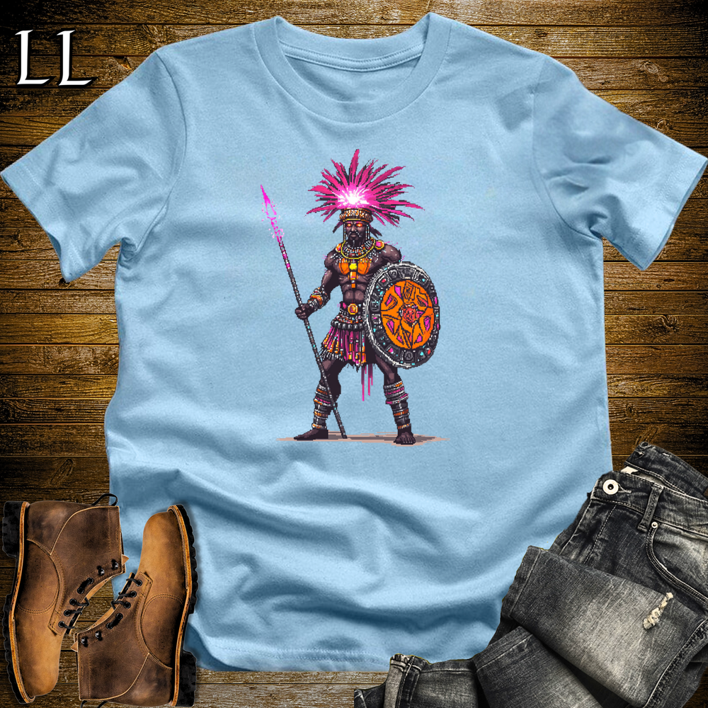 African 16 Bit Zulu Spear King Light Blue | Zulu Warrior Tee
