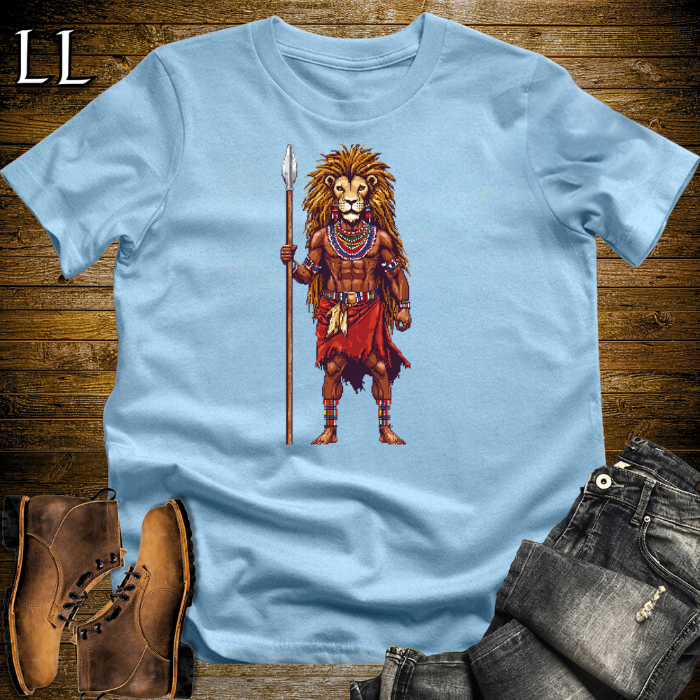 African 16 Bit Maasai Lion Slayer Light Blue | Maasai Warrior Tee