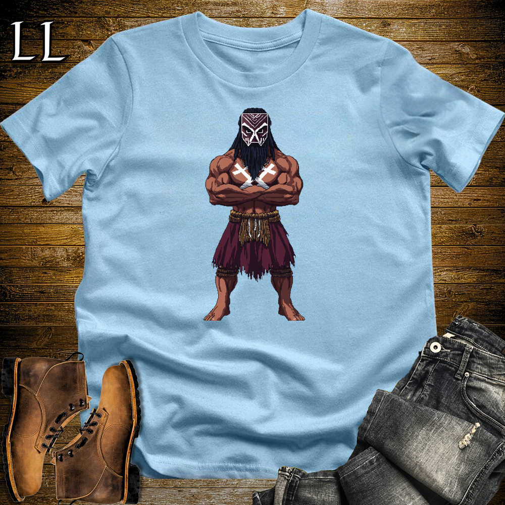 African 16 Bit Dogon Mask Guard Light Blue | African Warrior Tee