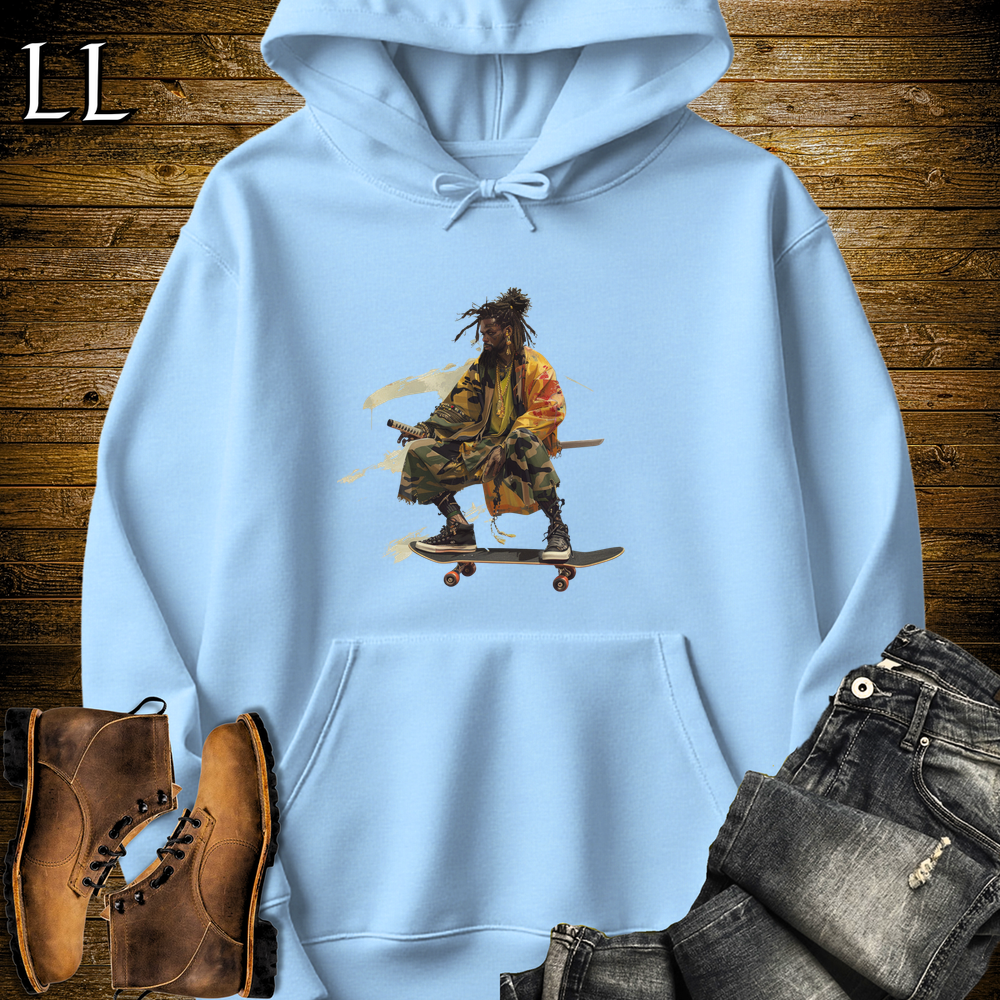 Dreadlocks Skateboard Samurai Hooded Sweatshirt - Light Blue