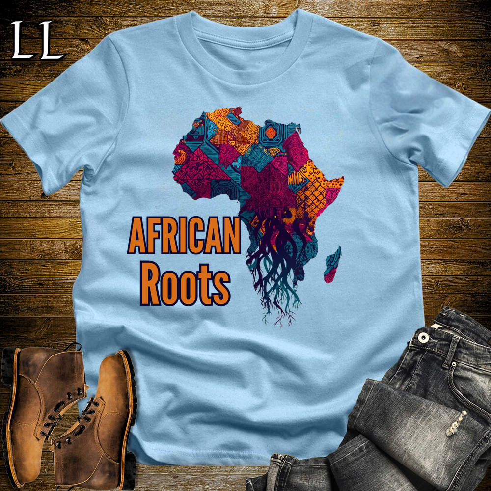 African Roots Softstyle T Shirt Light Blue | African Heritage Pride Tee