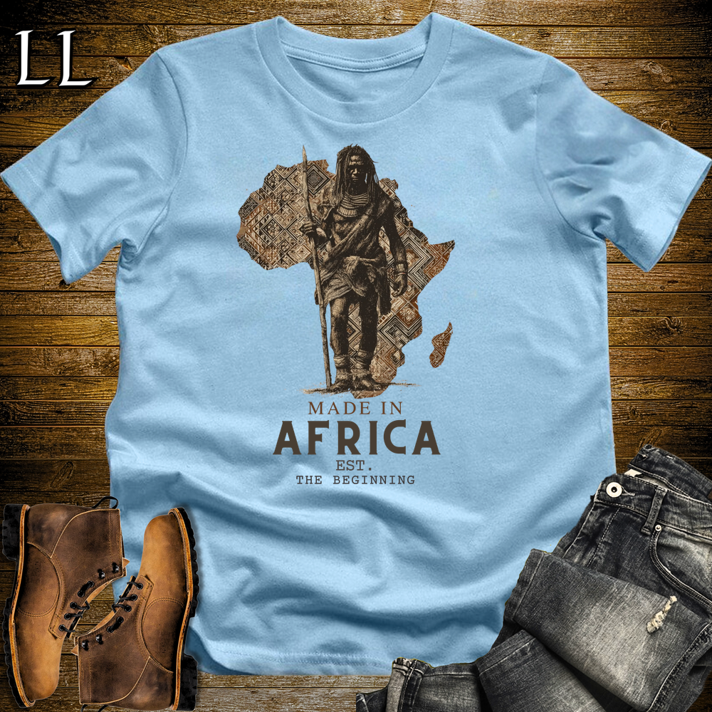 Made In Africa Man Softstyle T Shirt Light Blue | African Heritage Tee