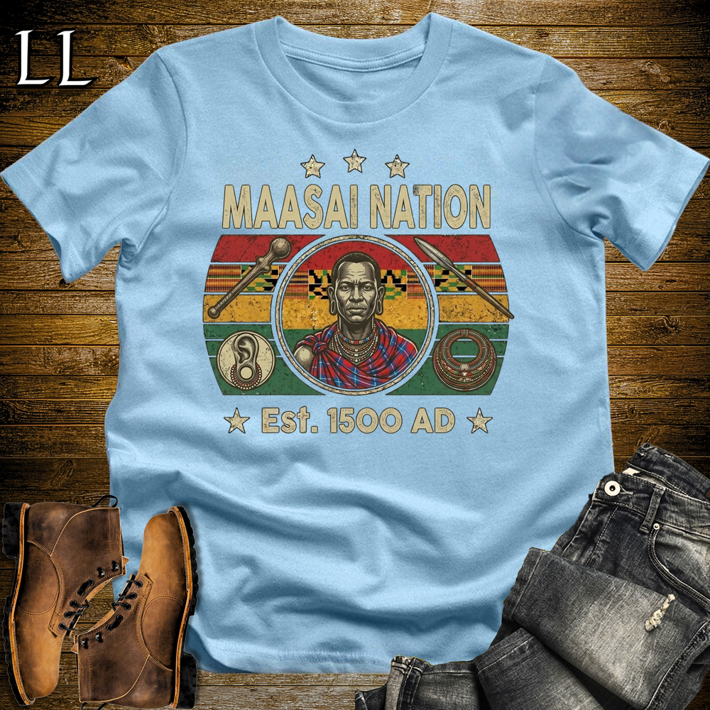African Maasai Nation Softstyle T Shirt Light Blue | Maasai Warrior Pride Tee