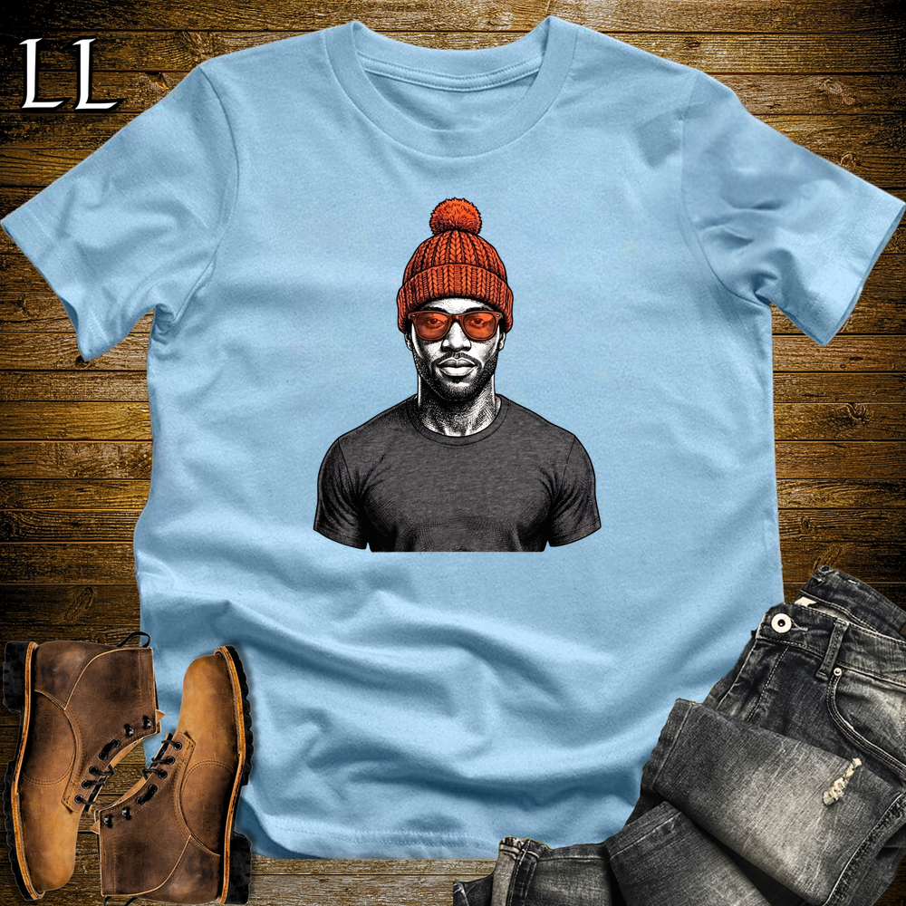 African Orange Beanie T Shirt Light Blue | Cool African Tee