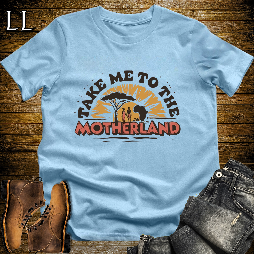 African Take Me To The Motherland T Shirt Light Blue | Africa Tee