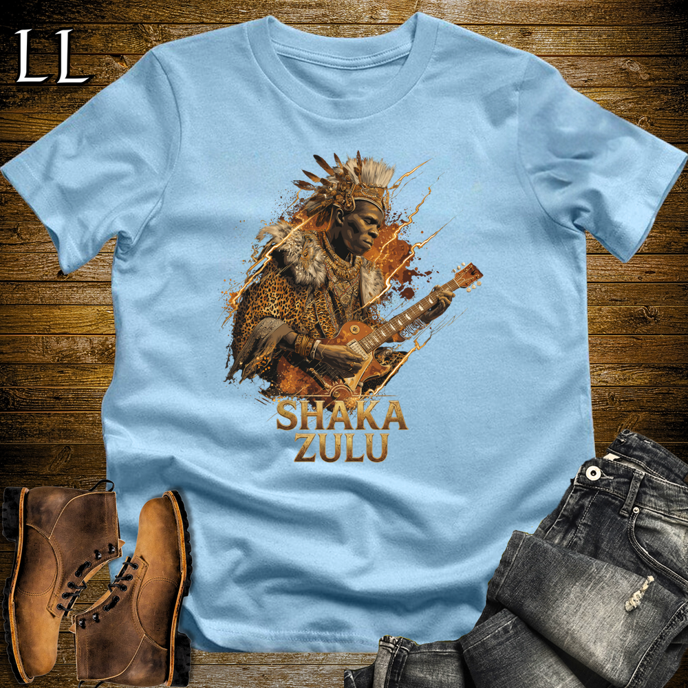 Shaka Zulu African Guitar King T Shirt Light Blue | African Gift