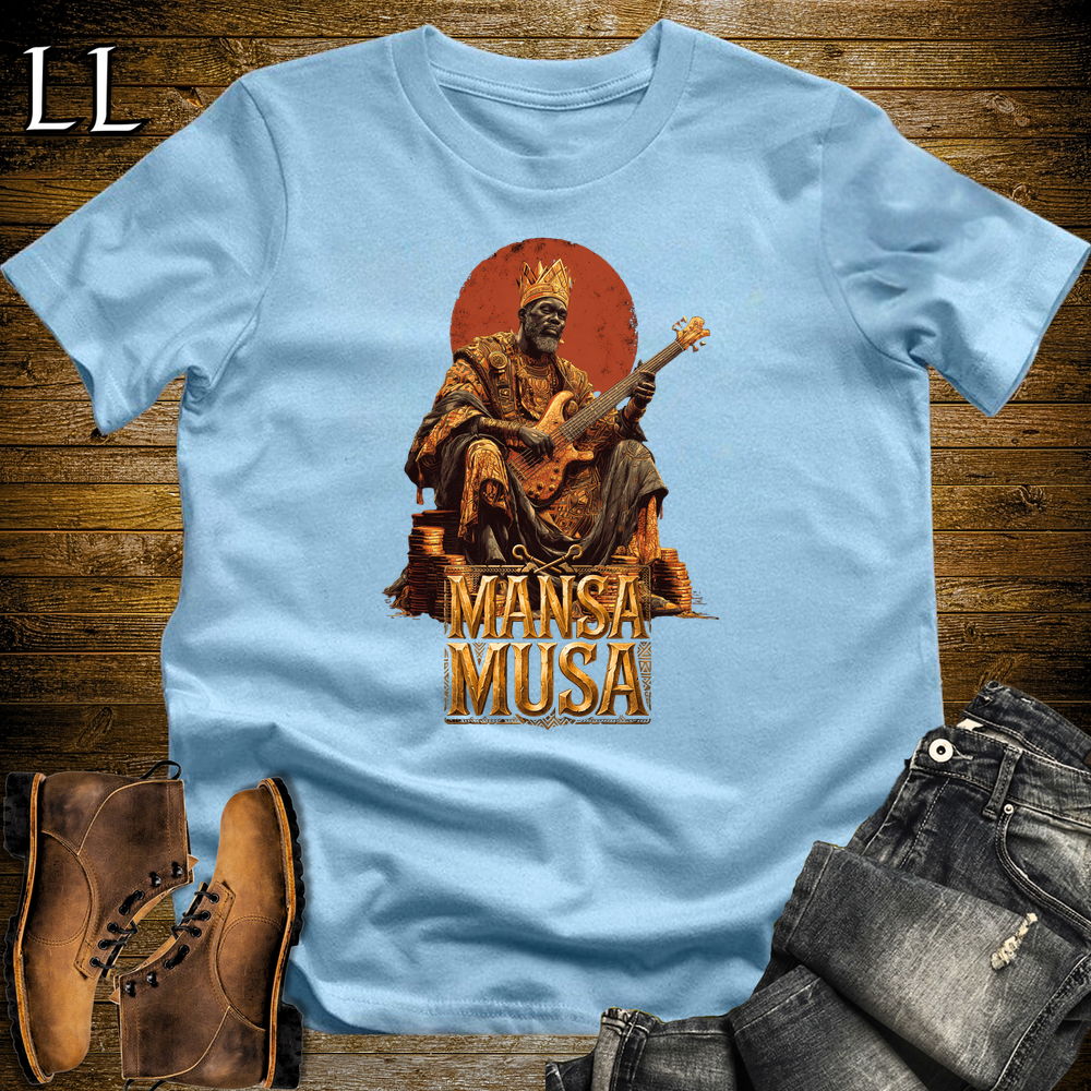 Mansa Musa African Guitar King T Shirt Light Blue | African Gift