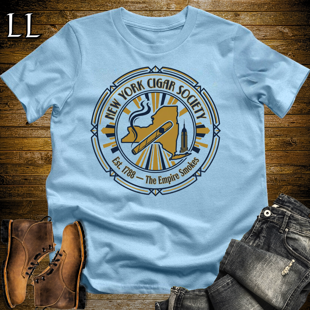 New York Cigar Society T Shirt Light Blue | Cigar Lover Gift