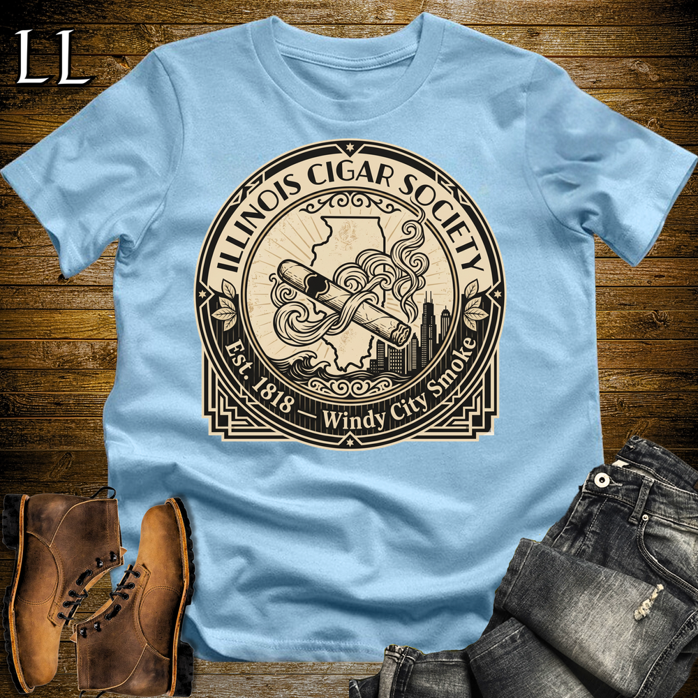 Illinois Cigar Society T Shirt Light Blue | Cigar Lover Gift
