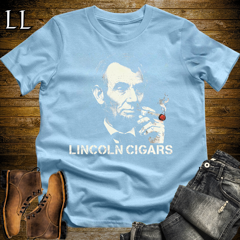 Lincoln Cigars Softstyle Tee Light Blue | Patriotic Cigar Tee