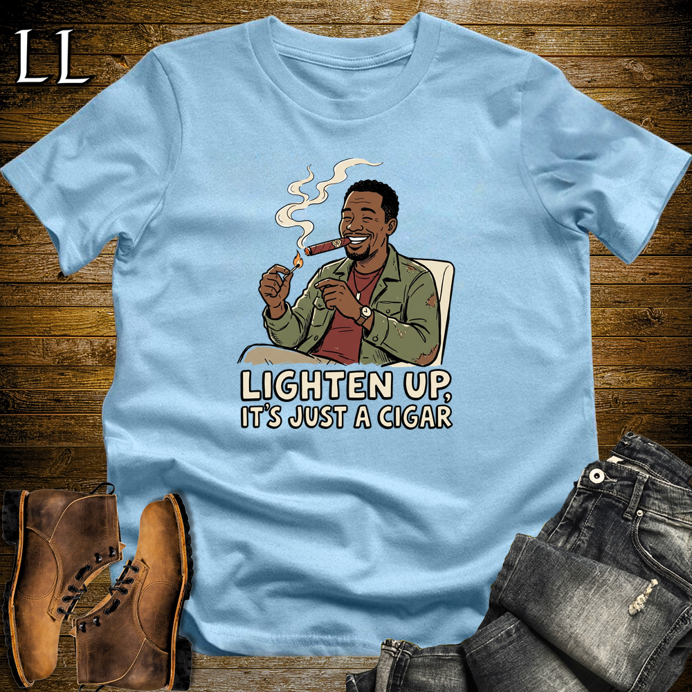 Lighten Up Cigar Softstyle Tee Light Blue | Funny Cigar Pun Tee