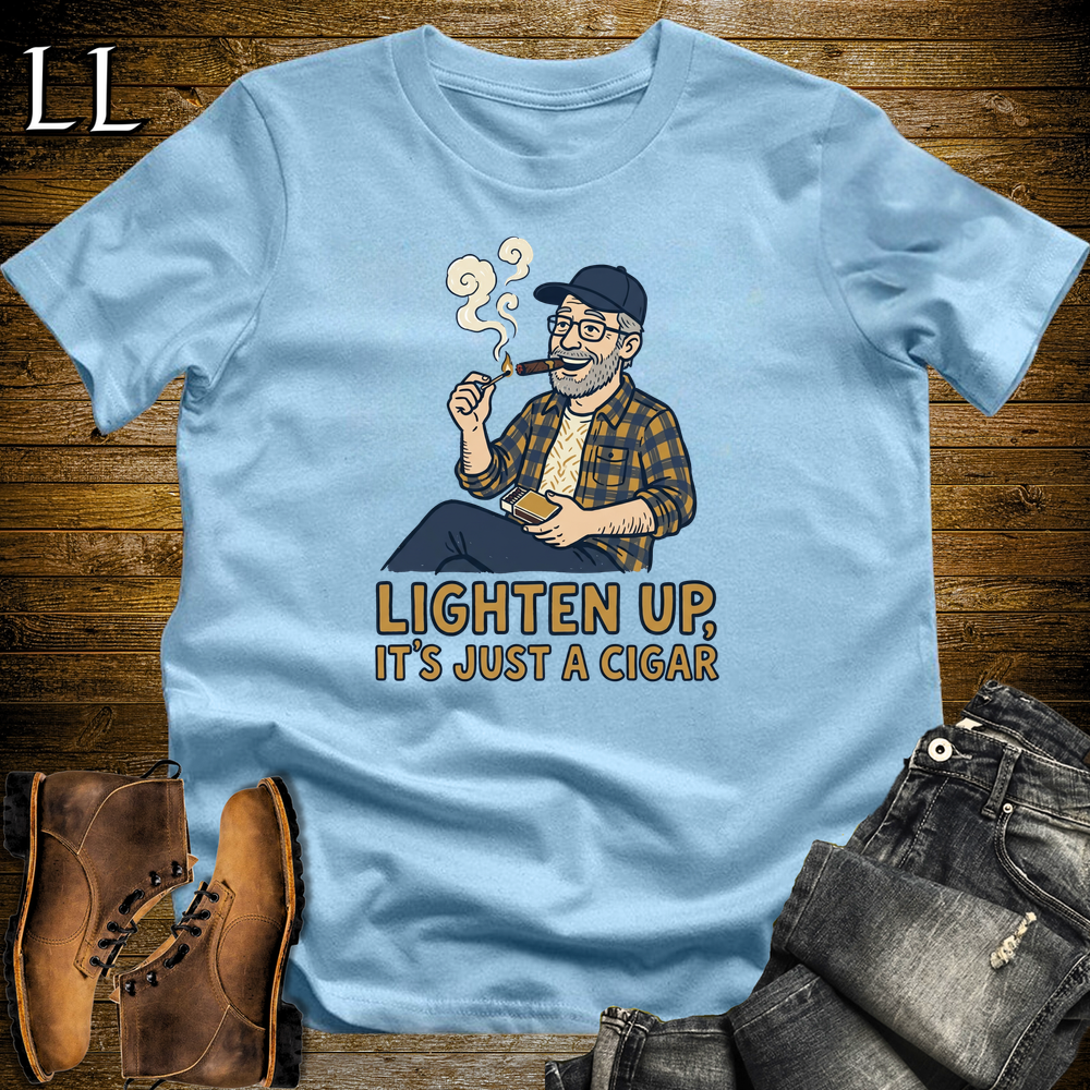 Lighten Up Blue Cigar Softstyle Tee Light Blue | Funny Cigar Pun Tee