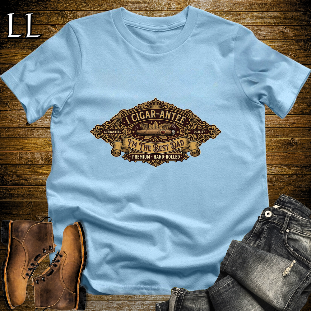 I Cigarantee Im The Best Dad Softstyle Tee Light Blue | Funny Cigar Pun Tee