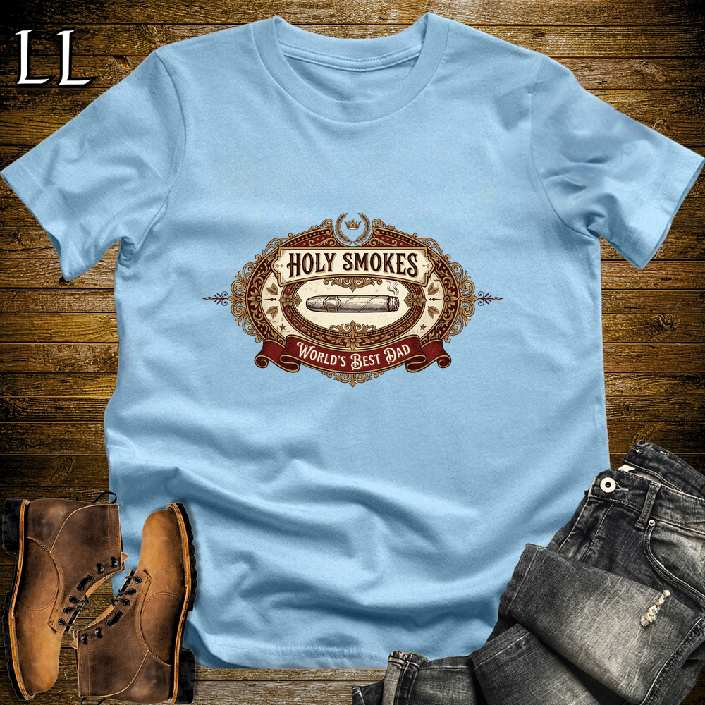 Holy Smokes Worlds Best Dad Cigar Softstyle Tee Light Blue | Best Cigar Dad Tee