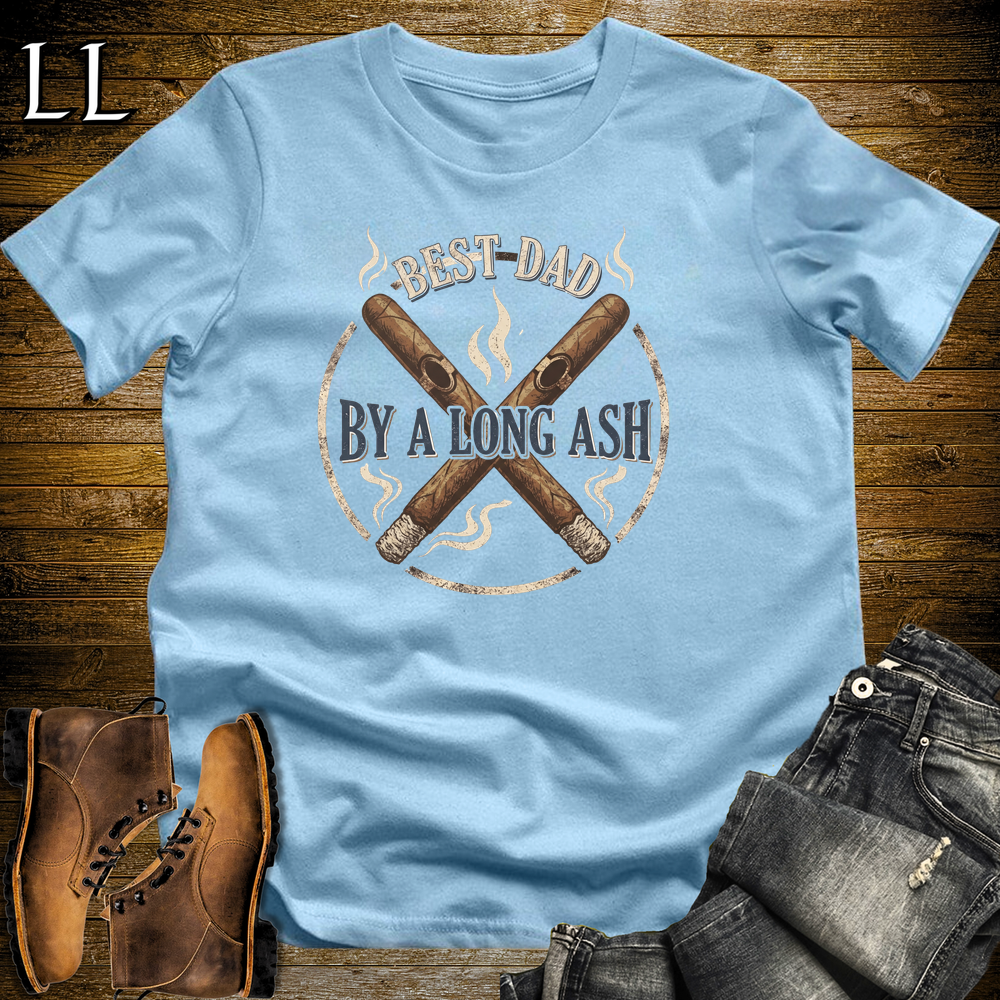 Best Dad By A Long Ash Softstyle Tee Light Blue | Funny Cigar Pun Tee