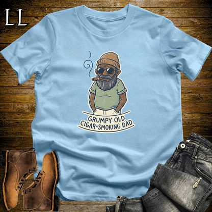 Grumpy Old Cigar Smoking Dad Softstyle Tee Light Blue | Funny Grumpy Cigar Dad Tee