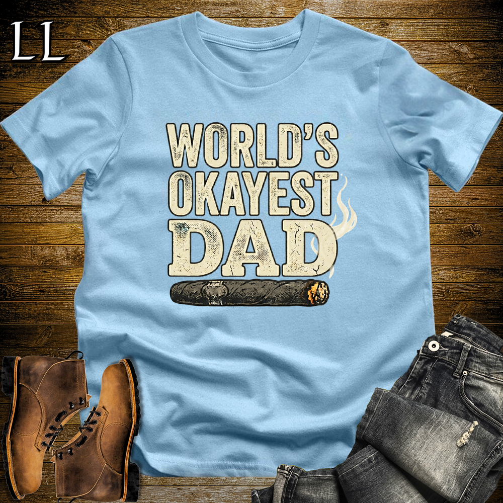 Worlds Okayest Dad Cigar Softstyle Tee Light Blue | Funny Cigar Dad Tee