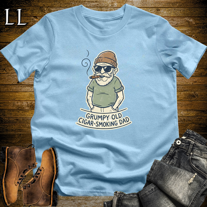 Grumpy Old Cigar Smoking Dad Tan Softstyle Tee Light Blue | Funny Grumpy Dad Cigar Tee