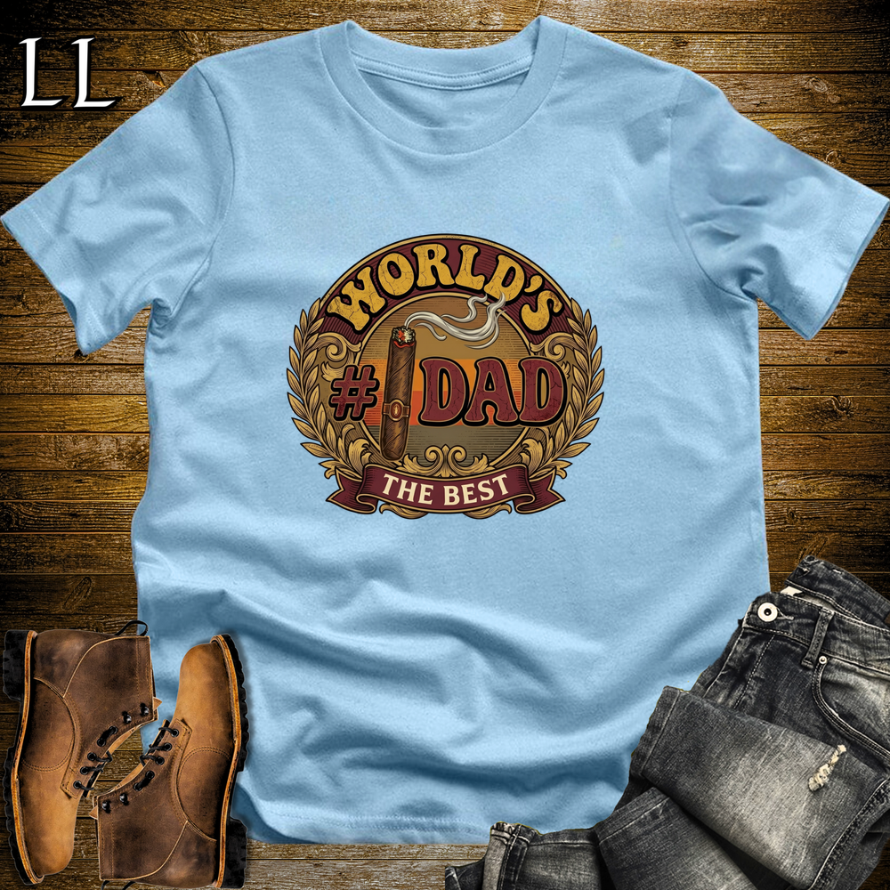 Worlds 1 Dad Cigar Softstyle Tee Light Blue | Best Cigar Dad Tee