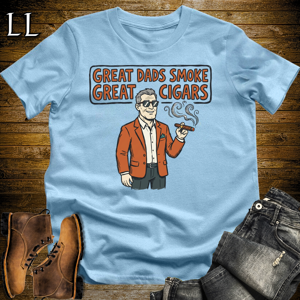 Great Dads Smoke Great Cigars Orange Softstyle Tee Light Blue | Great Cigars Dad Tee