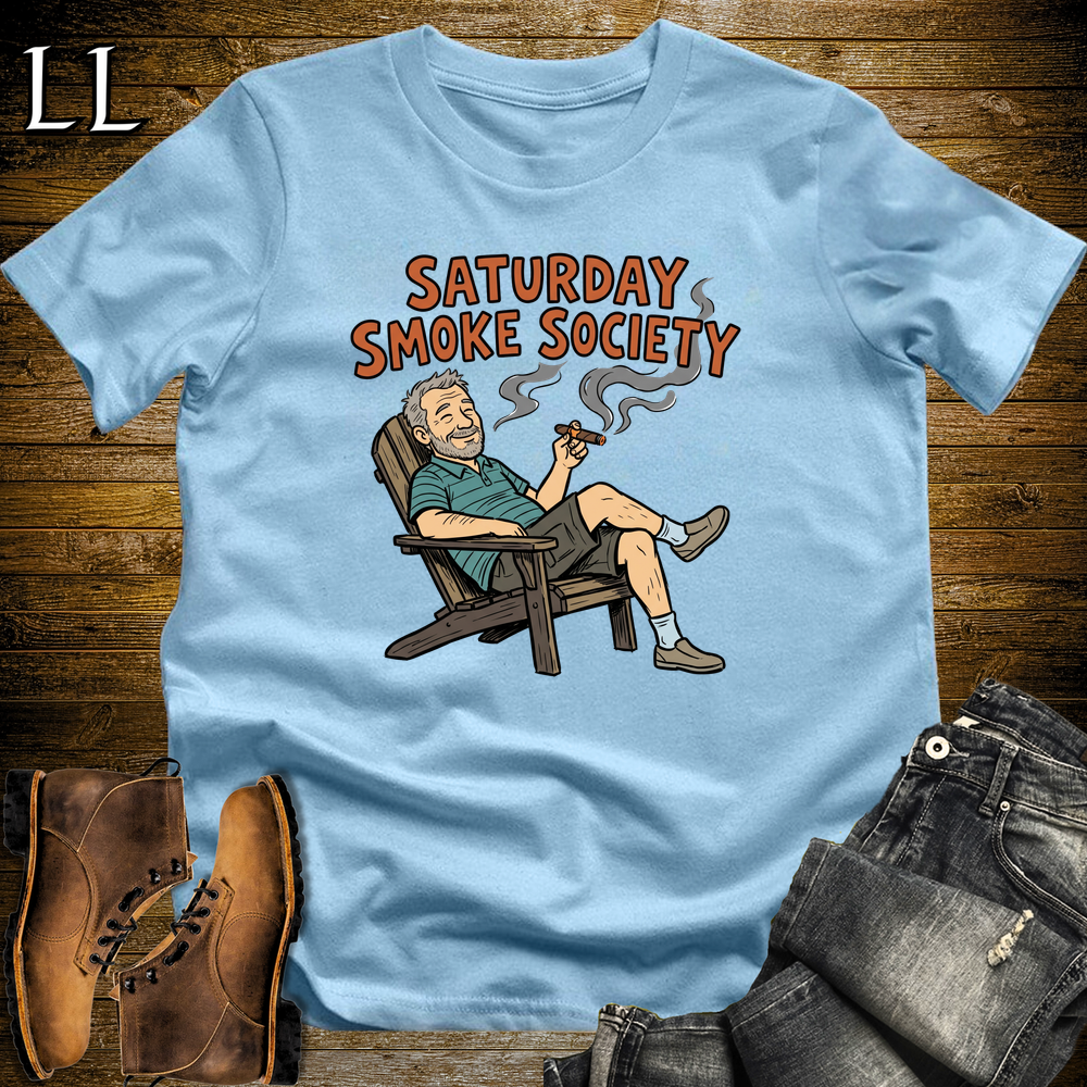 Saturday Smoke Society Orange Cigar Softstyle Tee Light Blue | Cigar Club Tee