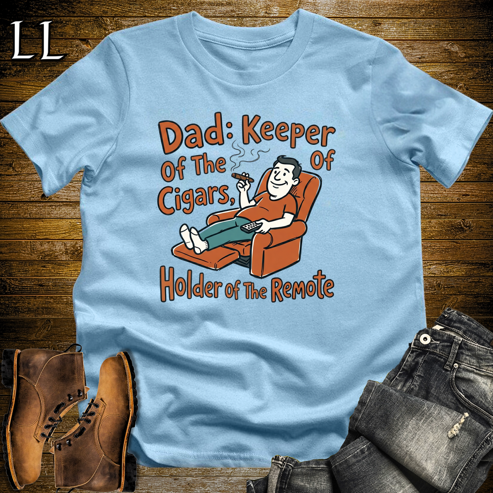 Dad Keeper Of Cigars Orange Softstyle Tee Light Blue | Funny Cigar Dad Tee