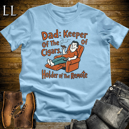 Dad Keeper Of Cigars Orange Softstyle Tee Light Blue | Funny Cigar Dad Tee