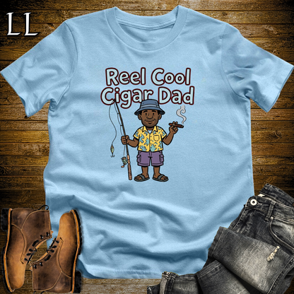 Reel Cool Cigar Dad Softstyle Tee Light Blue | Fishing Cigar Dad Tee