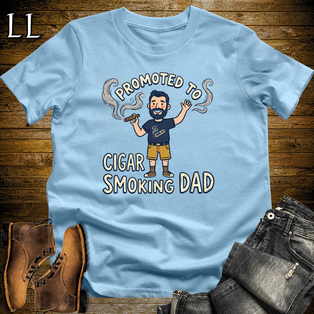 Promoted To Cigar Smoking Dad Softstyle Tee Light Blue | New Dad Cigar Tee