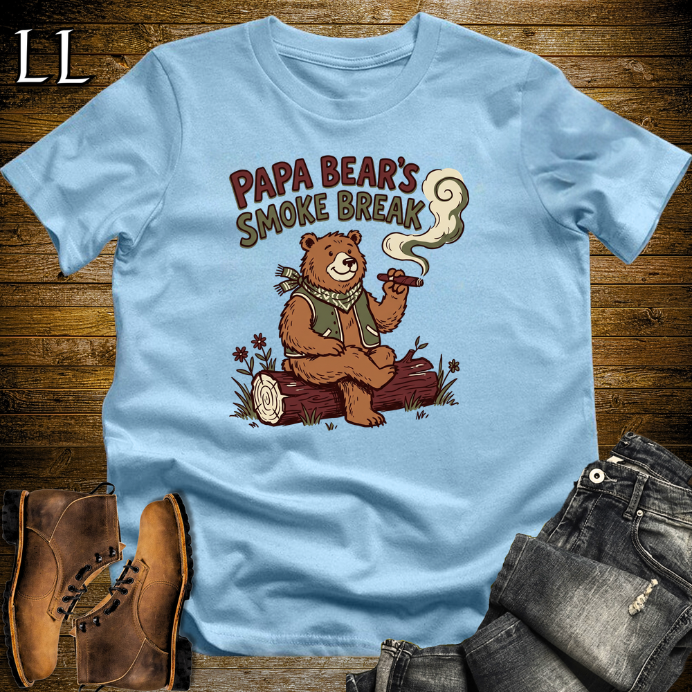 Papa Bears Smoke Break Cigar Softstyle Tee Light Blue | Cigar Dad Bear Tee