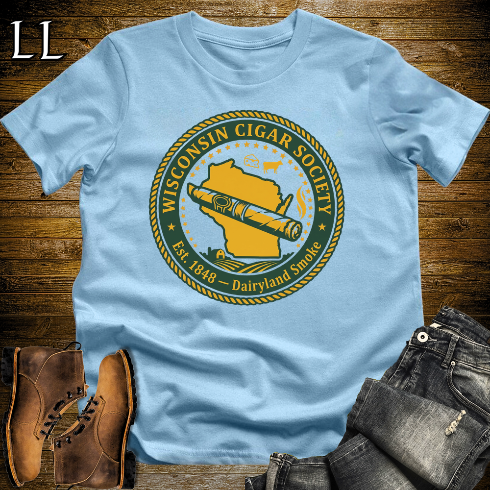 Wisconsin Cigar Society Softstyle T Shirt Light Blue | Cigar Lover Gift Tee