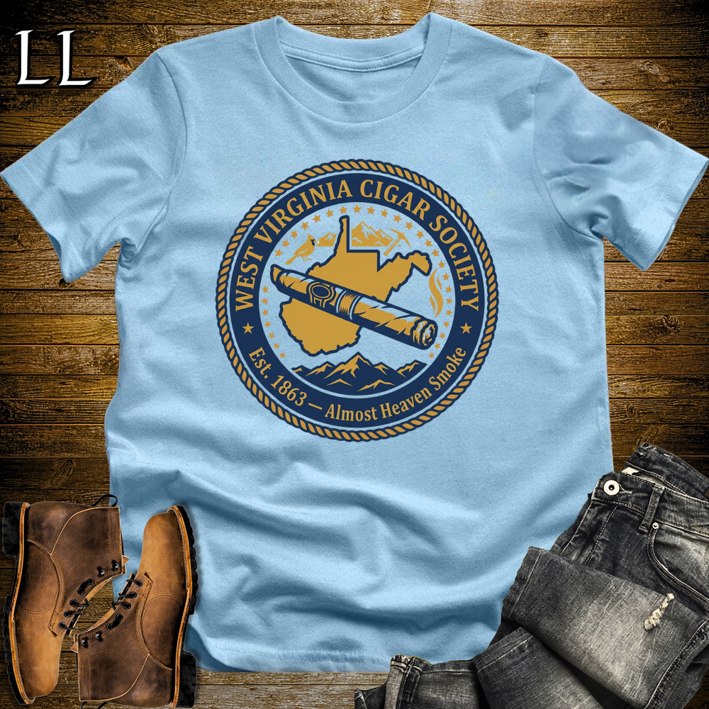 West Virginia Cigar Society Softstyle T Shirt Light Blue | Cigar Lover Gift Tee