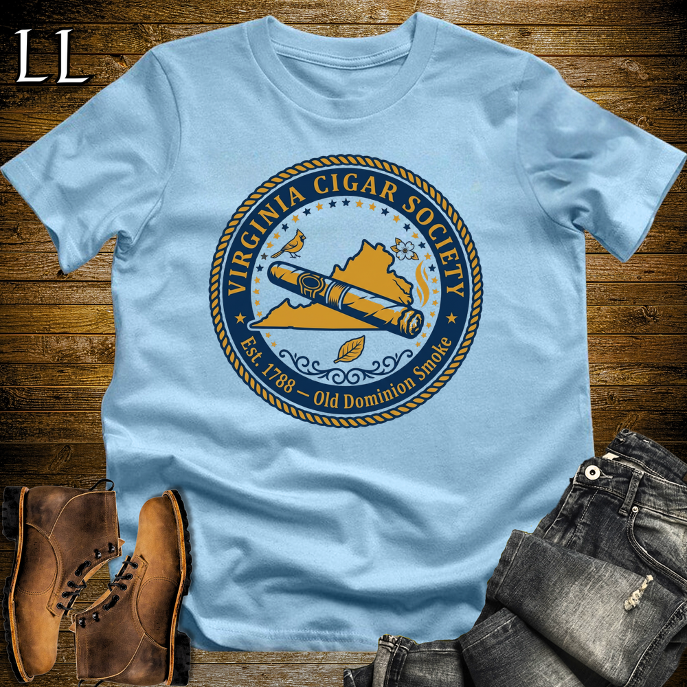 Virginia Cigar Society Softstyle T Shirt Light Blue | Cigar Lover Gift Tee