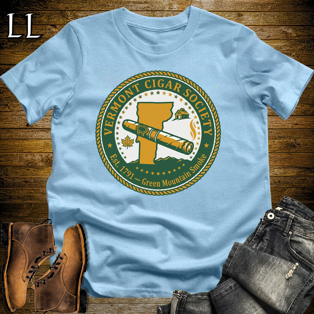 Vermont Cigar Society Softstyle T Shirt Light Blue | Cigar Lover Gift Tee
