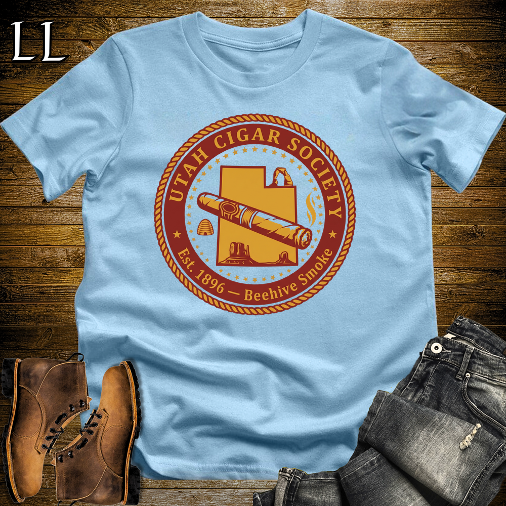 Utah Cigar Society Softstyle T Shirt Light Blue | Cigar Lover Gift Tee