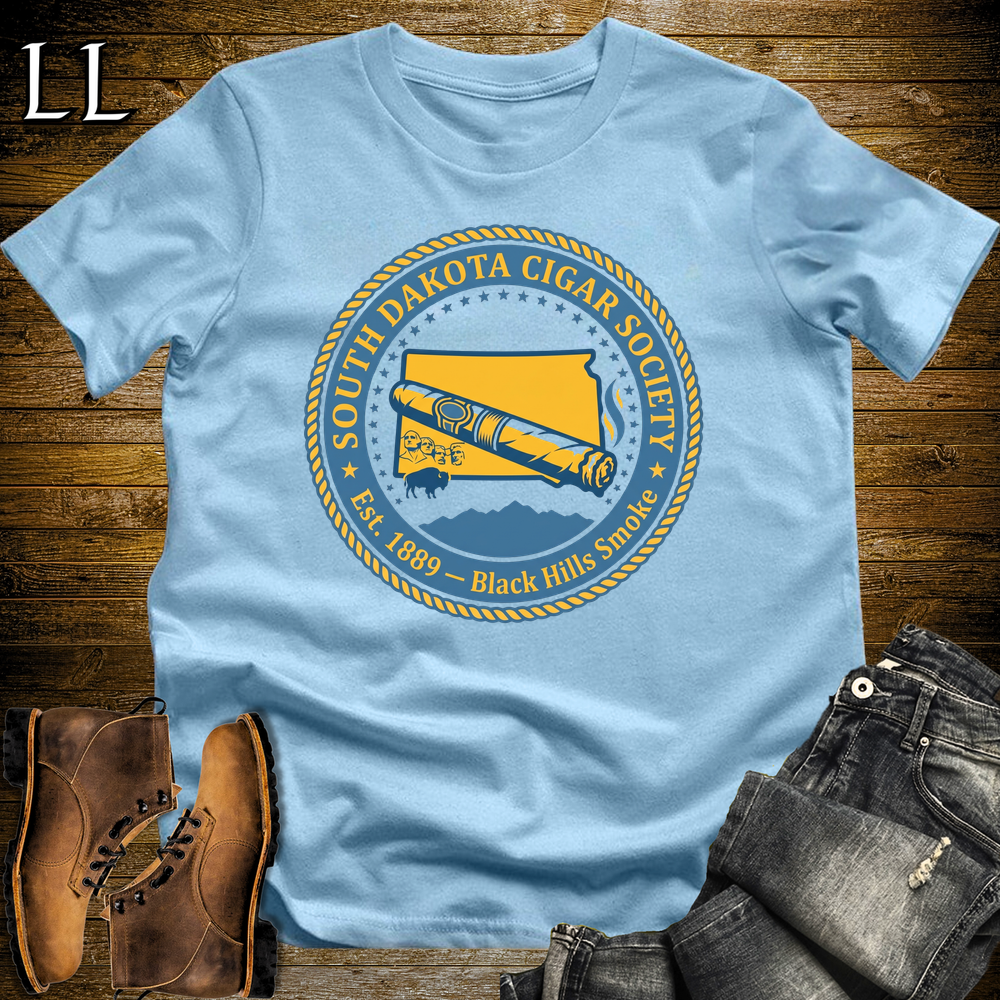 South Dakota Cigar Society Softstyle T Shirt Light Blue | Cigar Lover Gift Tee