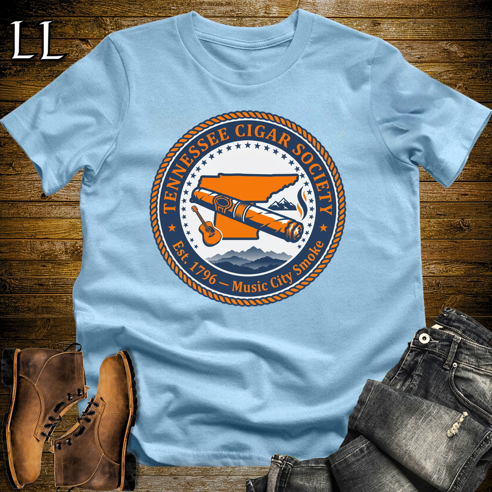 Tennessee Cigar Society Softstyle T Shirt Light Blue | Cigar Lover Gift Tee