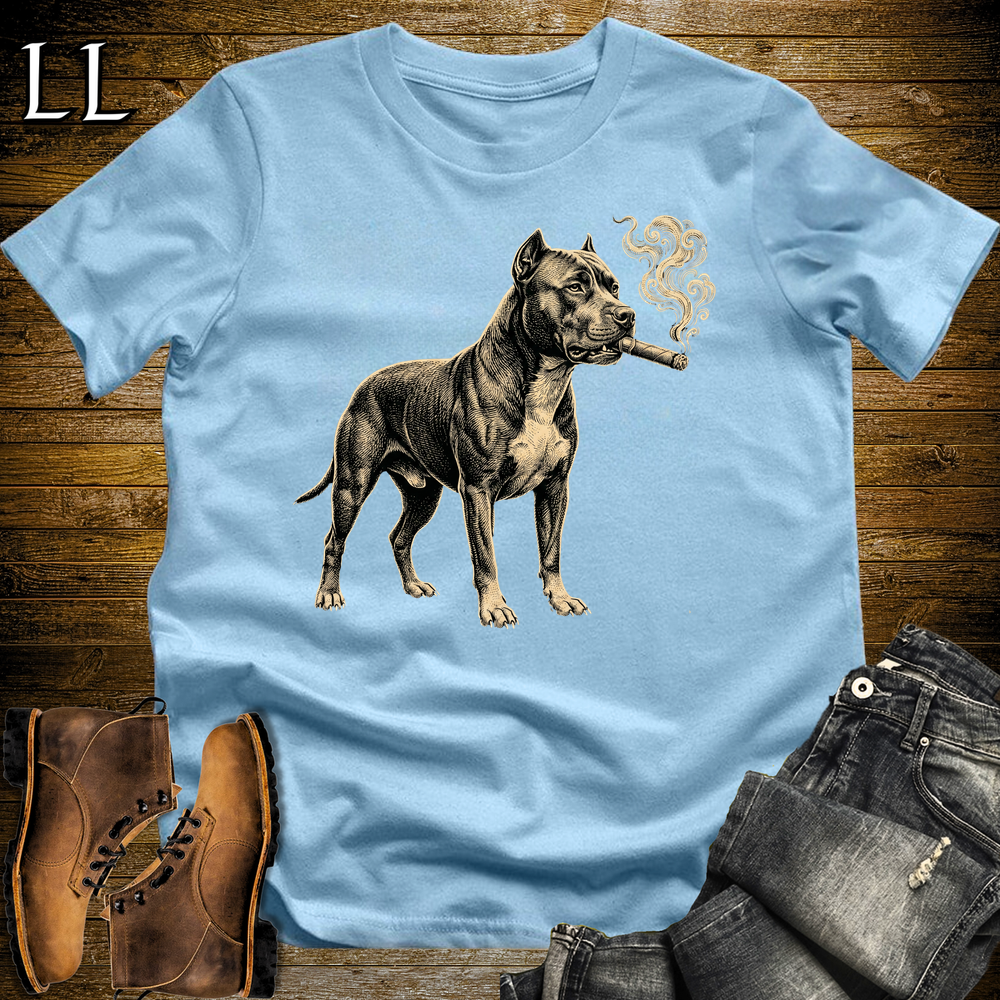 Vintage Cigar Pitbull Softstyle T Shirt Light Blue | Funny Cigar Shirt