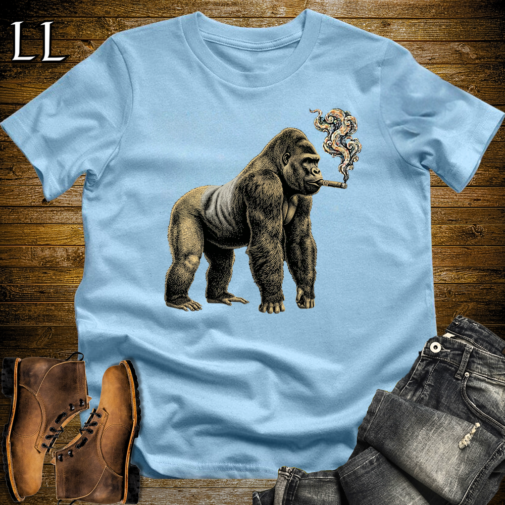 Vintage Cigar Silverback Gorilla Softstyle T Shirt Light Blue | Funny Cigar Shirt